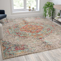 Flash Furniture RC-EG-202101-02-810-GR-GG Distressed Medallion Area Rug - 8' x 10' - Gray Multi Polyester